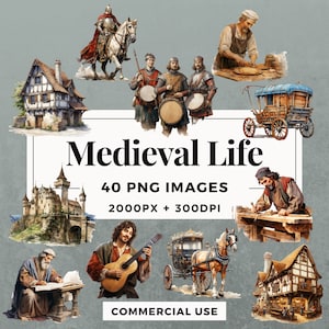 40 Medieval Life Clipart Pack INSTANT DOWNLOAD 40 Medieval Life Illustrations, PNG Transparent Background, Personal & Commercial Use. THS001