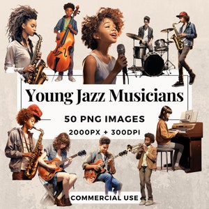 50 Young Jazz Musicians Clipart Pack INSTANT DOWNLOAD 50 Jazz Musician Illustrations, PNG Transparent Background, Commercial Use. THS003
