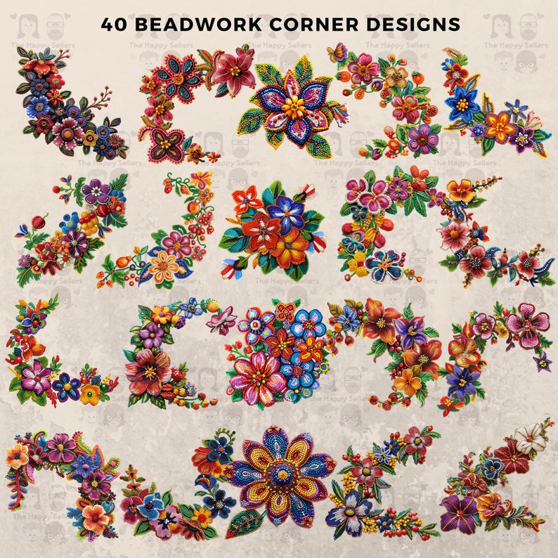 40 Beadwork Corner Designs Clipart Pack INSTANT DOWNLOAD 40 Beadwork ...