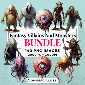 140 Fantasy Villains and Monsters Clipart Bundle - Téléchargement instantané, Images PNG, Fond transparent, Utilisation personnelle et commerciale. THS004