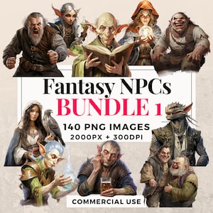 140 ファンタジー NPC クリップアート バンドル 1 - 即時ダウンロード、キャラクター イラスト、PNG 画像、透明な背景、商用利用。THS003