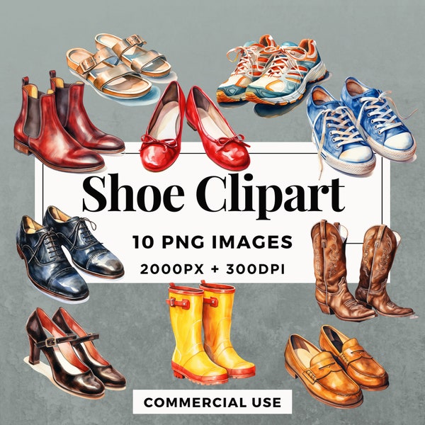 10 Shoe Clipart Pack INSTANT DOWNLOAD 10 Stylish Shoe Illustrations, PNG Transparent Background, Personal & Commercial Use. THS001