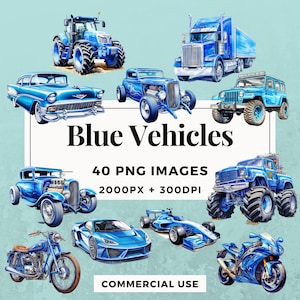 40 Blue Vehicles Clipart Pack INSTANT DOWNLOAD 40 Blue Vehicle Illustrations, PNG Transparent Background, Personal & Commercial Use. THS004