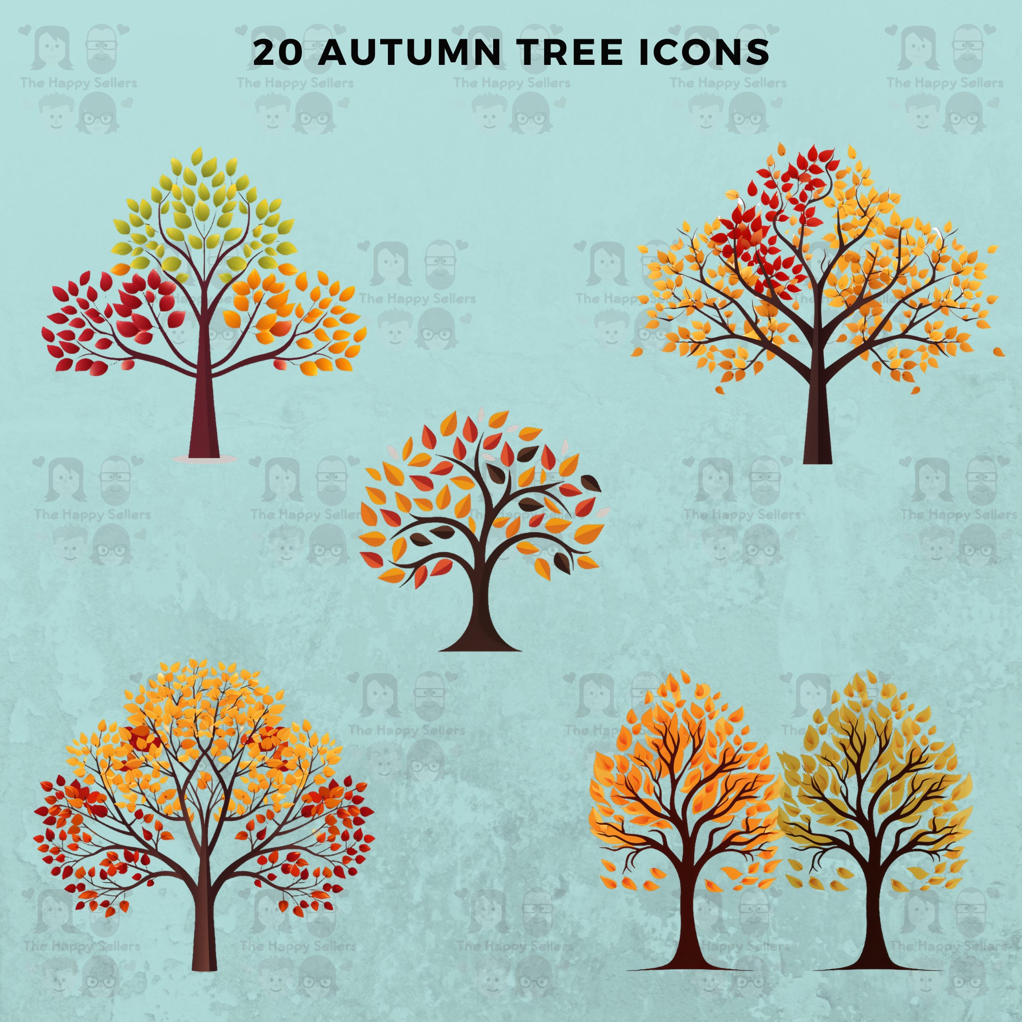 20 Autumn Tree Icons Clipart Pack INSTANT DOWNLOAD 20 Autumn - Etsy