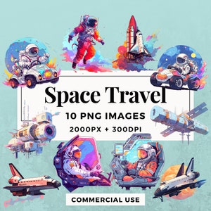10 Space Travel Clipart Pack INSTANT DOWNLOAD 10 Cosmic Journey Illustrations, PNG Transparent Background, Personal & Commercial Use. THS004
