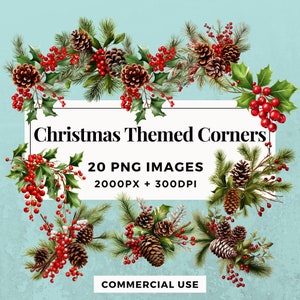 20 Christmas Themed Corners Clipart Pack INSTANT DOWNLOAD 20 Festive Corner Illustrations, PNG Transparent Background,Commercial Use. THS004