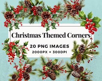 20 Christmas Themed Corners Clipart Pack INSTANT DOWNLOAD 20 Festive Corner Illustrations, PNG Transparent Background,Commercial Use. THS004
