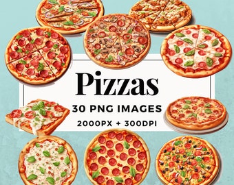 30 Pizzas Clipart Pack INSTANT DOWNLOAD 30 Delicious Pizza Illustrations, PNG Transparent Background, Personal & Commercial Use. THS004