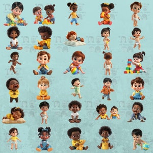 50 Happy Cute Toddlers Clipart Pack INSTANT DOWNLOAD 50 Adorable Child Illustrations, PNG Transparent Background, Commercial Use. THS004 image 3