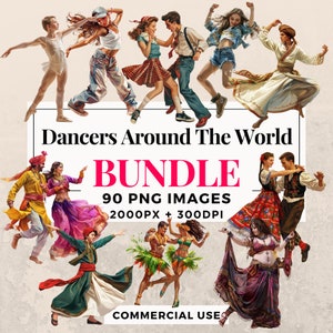 90 Dancers Around The World Clipart Bundle - Instant Download, PNG Images, Transparent Background, Personal & Commercial Use. THS003