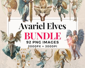 Avariel Elf Clipart Bundle: 92 Fantasy Illustrations, Transparent PNG (Instant Download