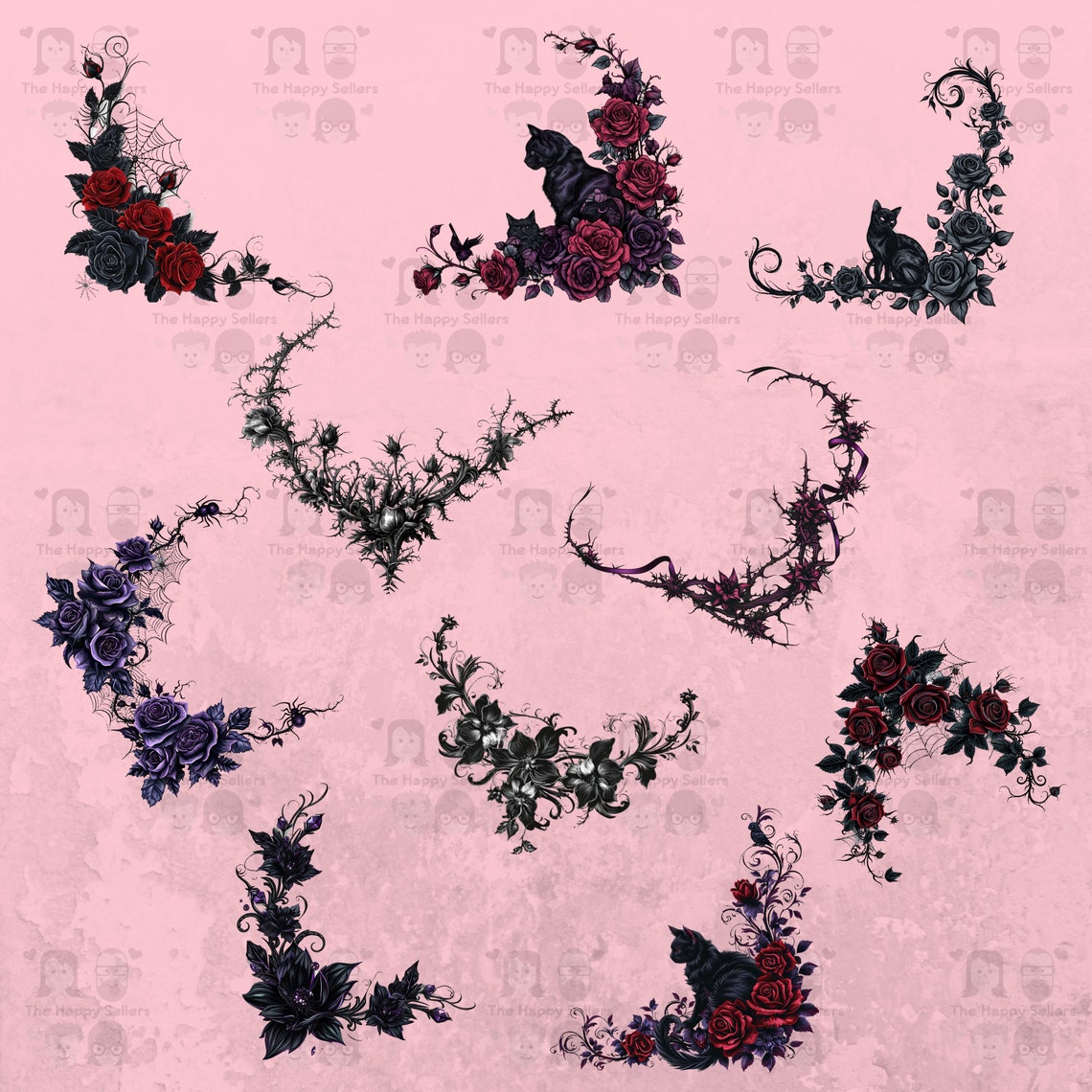 30 Goth Corner Designs Clipart Pack - INSTANT DOWNLOAD, PNG Transparent ...