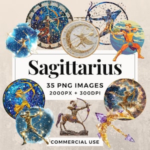 35 Sagittarius Clipart Pack INSTANT DOWNLOAD 35 Zodiac Illustrations, PNG Transparent Background, Commercial and Personal Use. THS003