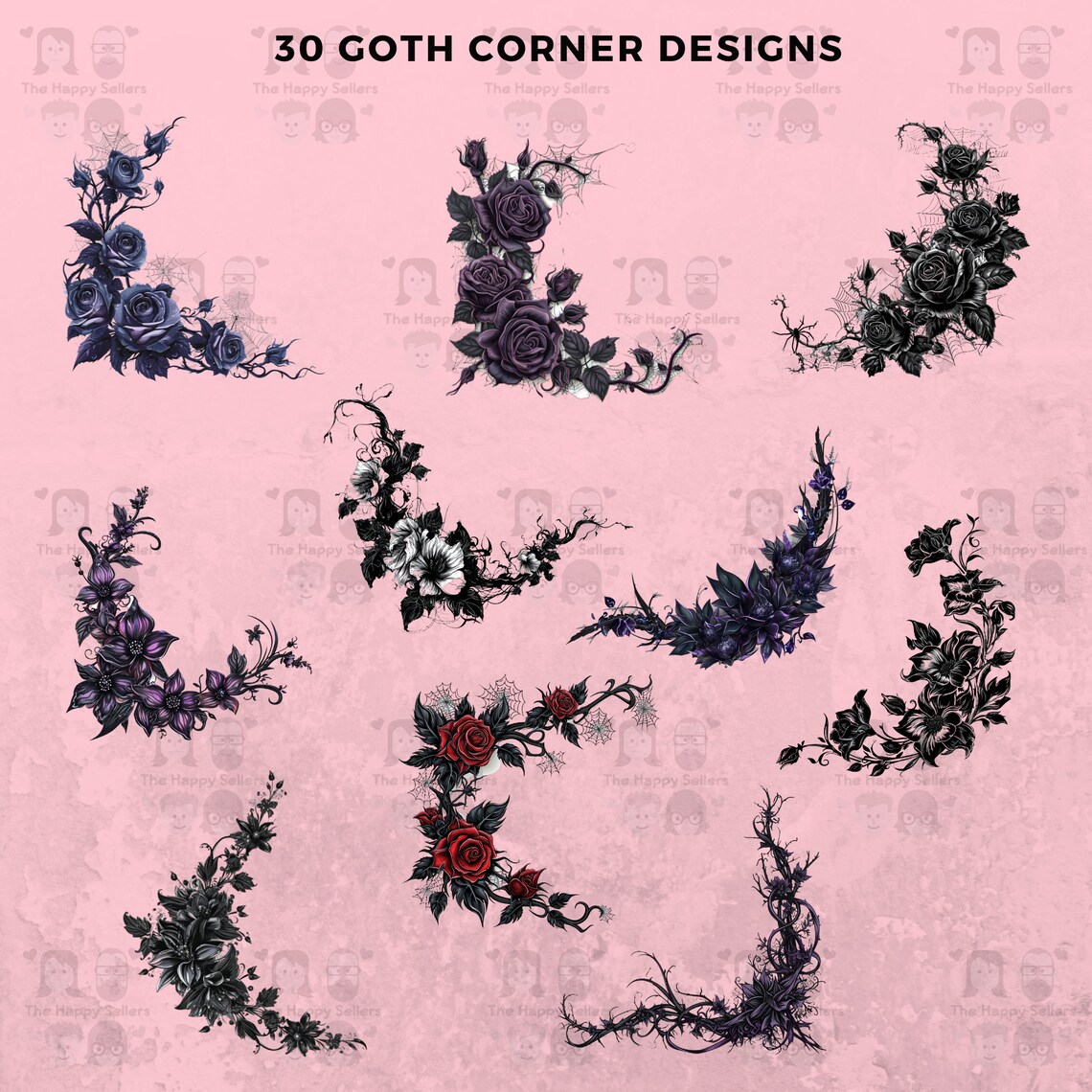 30 Goth Corner Designs Clipart Pack - INSTANT DOWNLOAD, PNG Transparent ...