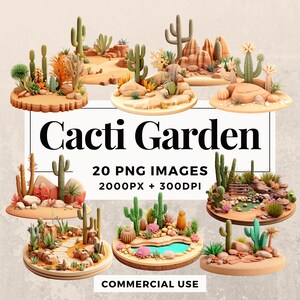 20 Cactussen Tuin Clipart Pack INSTANT DOWNLOAD 20 Levendige Cactus Illustraties, PNG Transparante Achtergrond, Persoonlijk en Commercieel Gebruik. THS003
