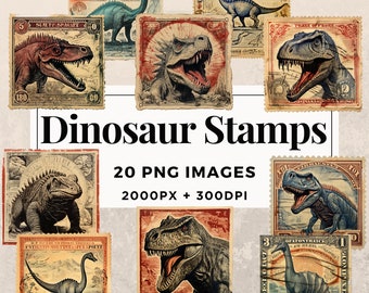 Pacote de clipart de 20 selos de dinossauro DOWNLOAD INSTANTÂNEO 20 ilustrações de selos de dinossauro, fundo transparente PNG, uso comercial. THS003