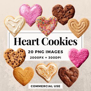 Pacote de clipart de 20 biscoitos de coração DOWNLOAD INSTANTÂNEO 20 ilustrações de biscoitos em formato de coração, fundo transparente PNG, uso comercial. THS003