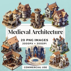 20 Medieval Architecture Clipart Pack INSTANT DOWNLOAD 20 Architectural Elements, PNG Transparent Background, Commercial Use. THS004