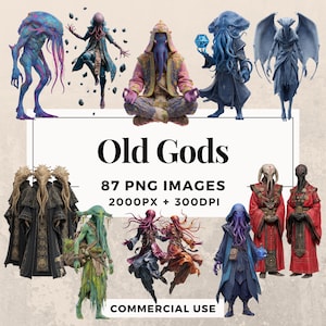 87 Old Gods Clipart Pack INSTANT DOWNLOAD 87 Mysterious Mythic Deity Illustrations, PNG Transparent Background, Commercial Use. THS003