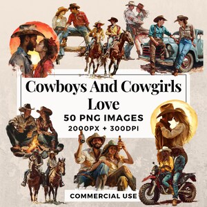 50 Cowboys und Cowgirls lieben Clipart Pack - INSTANT DOWNLOAD, PNG transparenten Hintergrund, persönliche und kommerzielle Nutzung. THS003
