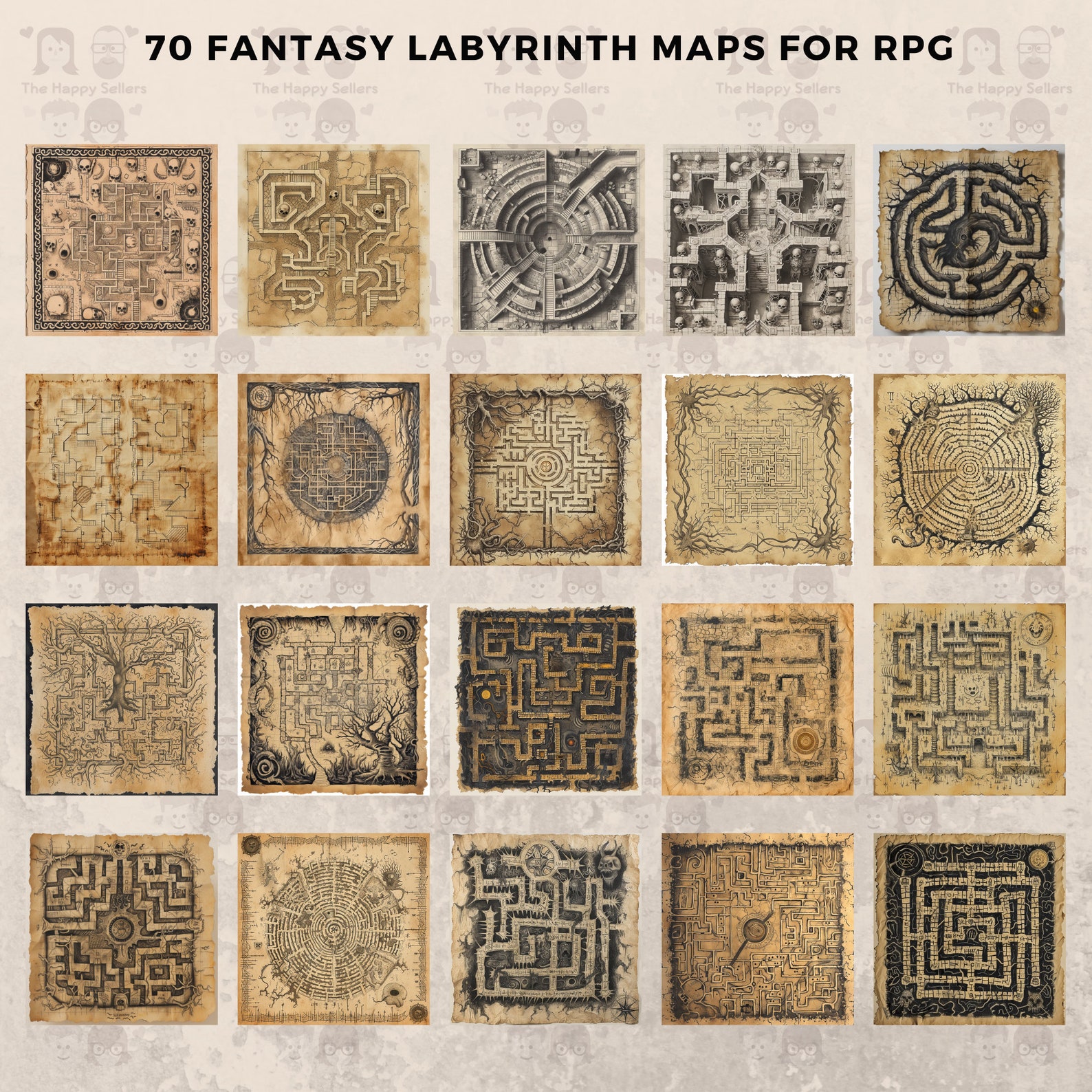 70 Fantasy Labyrinth Maps for RPG Clipart Pack INSTANT DOWNLOAD 70 ...