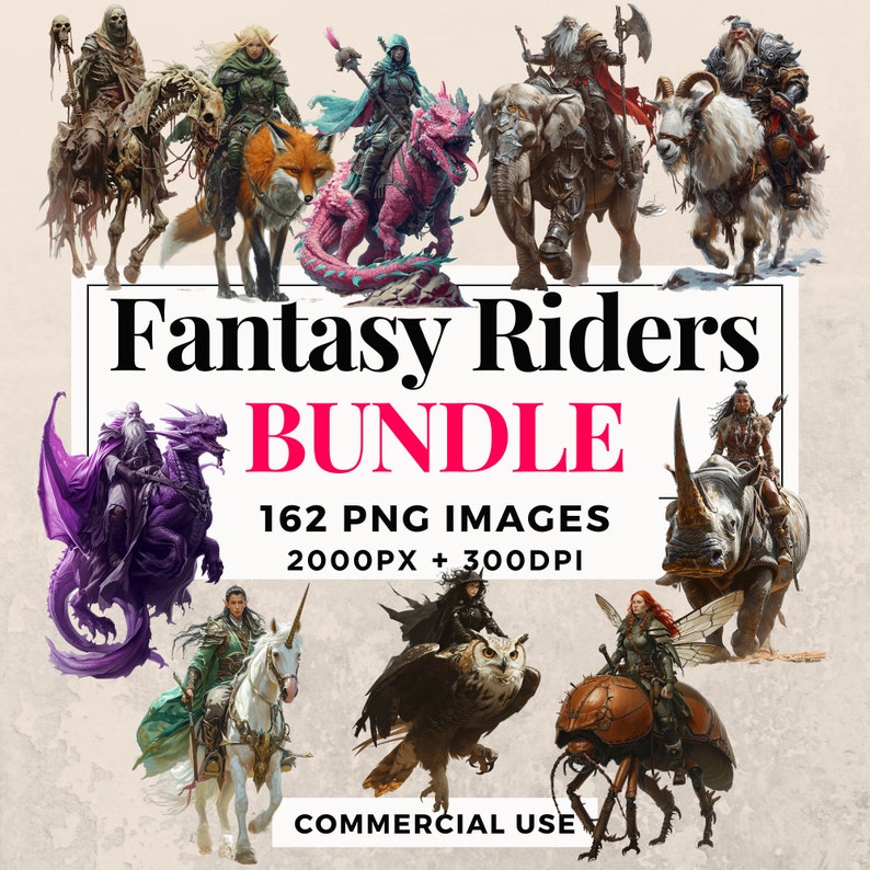 162 Fantasy Riders Clipart Bundle - Instant Download, PNG Images ...