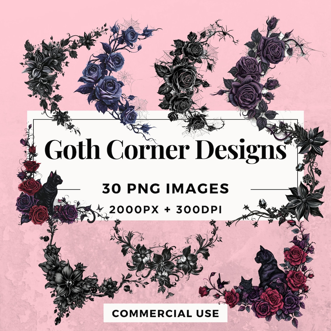 30 Goth Corner Designs Clipart Pack - INSTANT DOWNLOAD, PNG Transparent ...