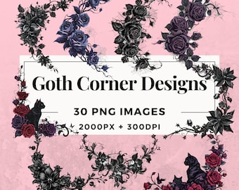 30 Goth Corner Designs Clipart Pack - INSTANT DOWNLOAD, PNG Transparent Background, Personal & Commercial Use. THS006