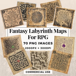 70 mapas de laberintos de fantasía para RPG Clipart Pack DESCARGA INSTANTE 70 ilustraciones de mapas intrincados, uso personal y comercial. THS003