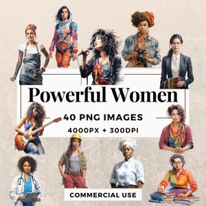 40 Powerful Women Clipart Pack INSTANT DOWNLOAD 40  Empowering Female Illustrations, PNG Transparent Background, Commercial Use. THS003
