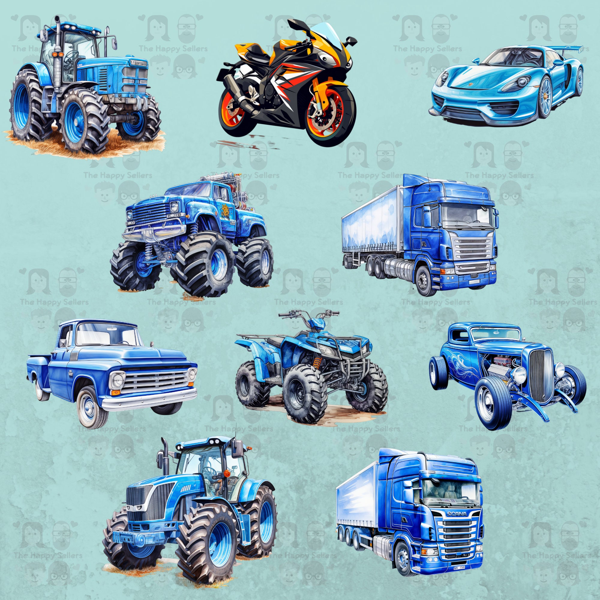 40 Blue Vehicles Clipart Pack INSTANT DOWNLOAD 40 Blue Vehicle ...