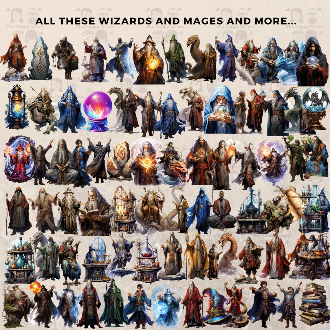 Wizard Order 160 Wizards and Mages Clipart Bundle - Instant Download, Magical ...