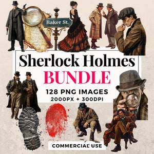 128 Sherlock Holmes Clipart Bundle - Instant Download, Detective Illustrations, PNG Images, Transparent Background, Commercial Use. THS003