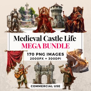 170 Medieval Castle Life Clipart Mega Bundle - Instant Download, PNG Images, Transparent Background, Personal & Commercial Use. THS003