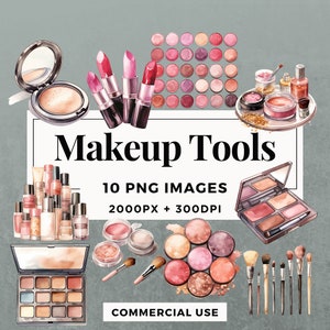 10 Makeup Tools Clipart Pack INSTANT DOWNLOAD 10 Makeup Tool Illustrations, PNG Transparent Background, Personal & Commercial Use. THS001