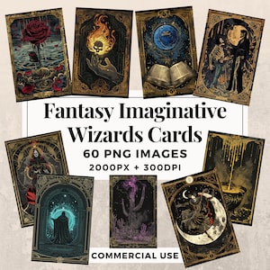 60 Fantasy Imaginative Zauberer Karten Clipart Paket INSTANT DOWNLOAD 60 bezaubernde Zauberer Karten Illustrationen, persönlicher und kommerzieller Gebrauch. THS003