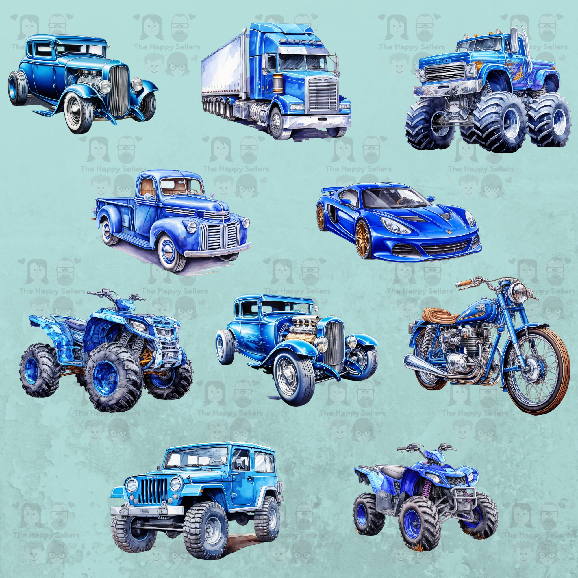 40 Blue Vehicles Clipart Pack INSTANT DOWNLOAD 40 Blue Vehicle ...