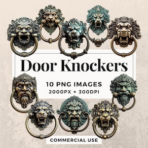 10 Door Knockers Clipart Pack INSTANT DOWNLOAD 10 Intricate Door Knocker Illustrations, PNG Transparent Background, Commercial Use. THS003