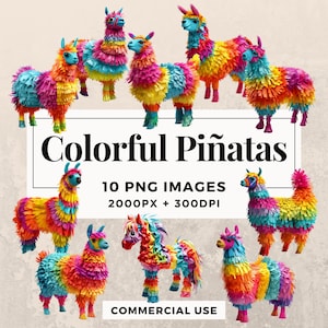 10 Colorful Piñatas Clipart Pack INSTANT DOWNLOAD 10 Festive Piñata Illustrations, PNG Transparent Background, Commercial Use. THS003