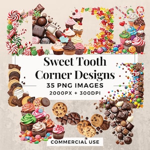 Pacote de clipart de 35 Sweet Tooth Corner Designs - DOWNLOAD INSTANTÂNEO, fundo transparente PNG, uso pessoal e comercial. THS003