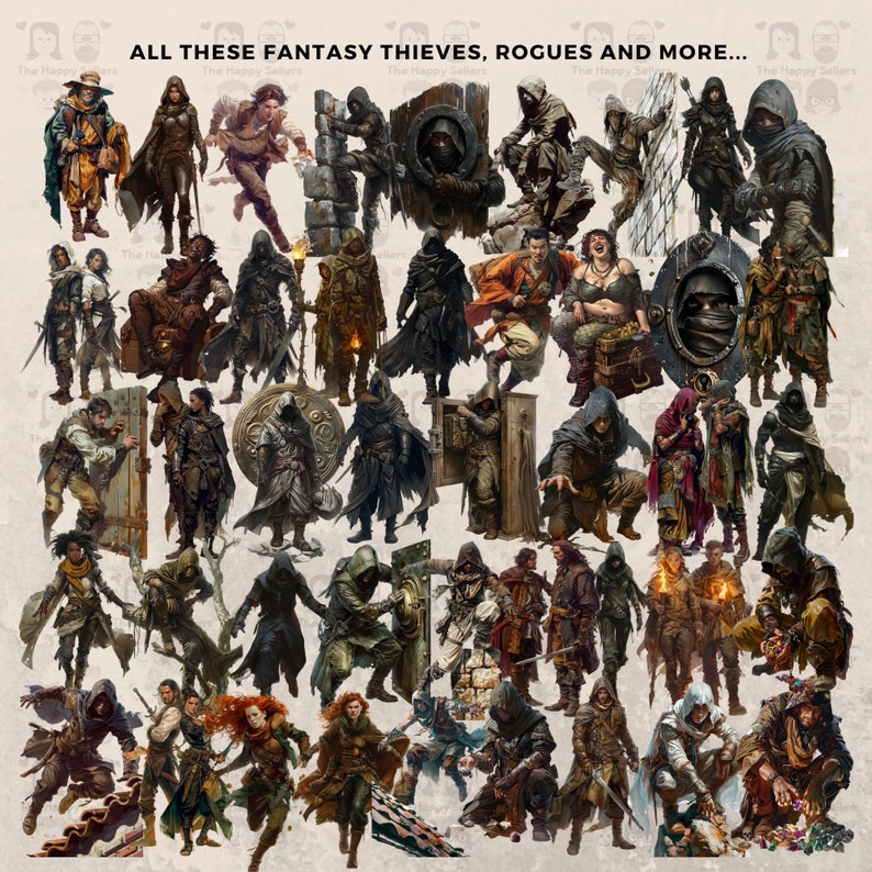 160 Fantasy Thieves and Rogues Clipart Bundle - Instant Download, PNG ...