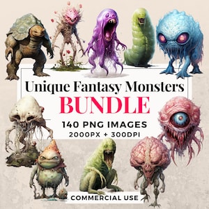 140 Einzigartige Fantasy Monsters Clipart Bundle - Sofortiger Download, PNG-Bilder, transparenter Hintergrund, persönliche und kommerzielle Nutzung. THS003