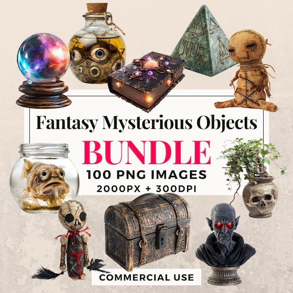 100 Fantasy Mysterious Objects Clipart Bundle - Instant Download, PNG Images, Transparent Background, Personal & Commercial Use. THS003