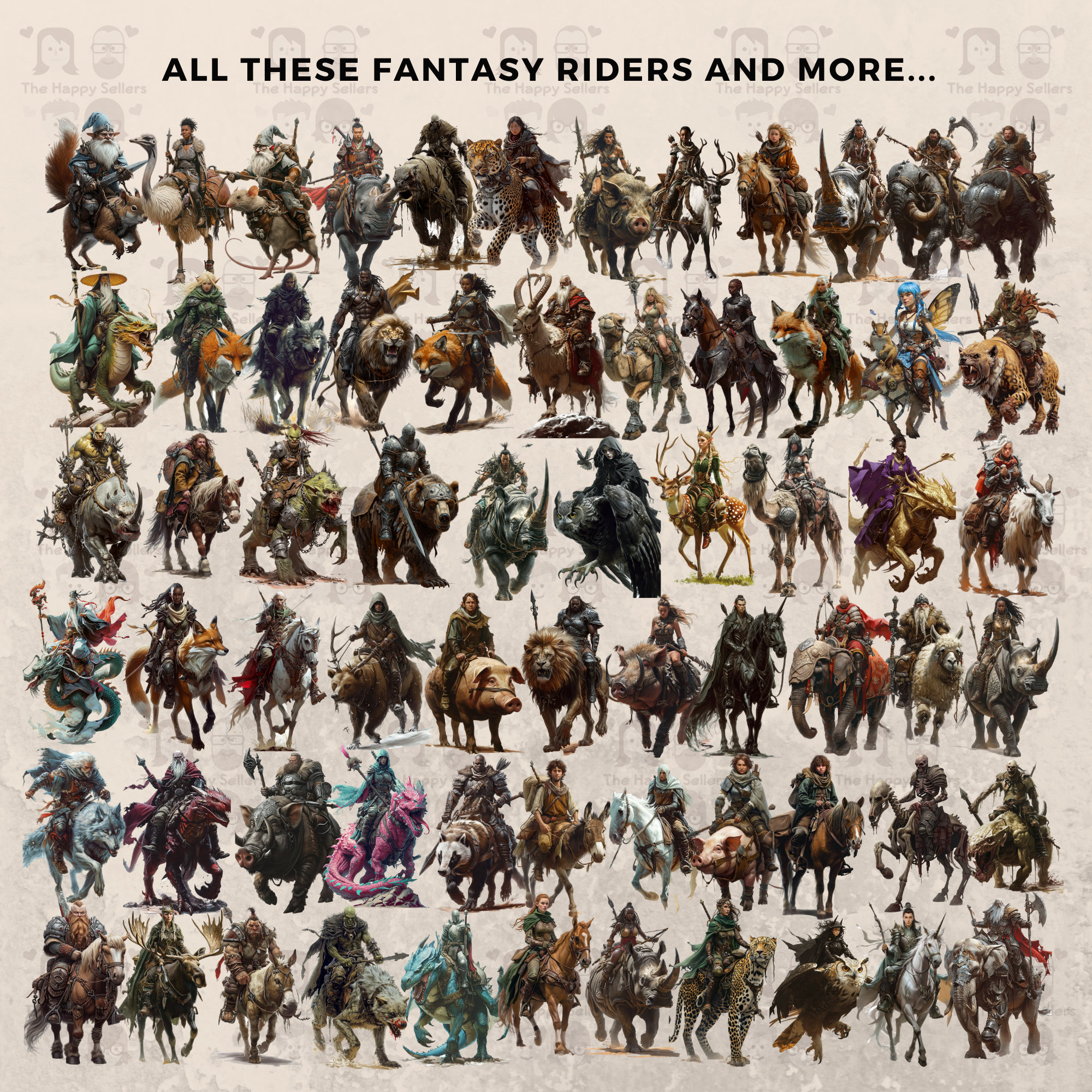 162 Fantasy Riders Clipart Bundle - Instant Download, PNG Images ...