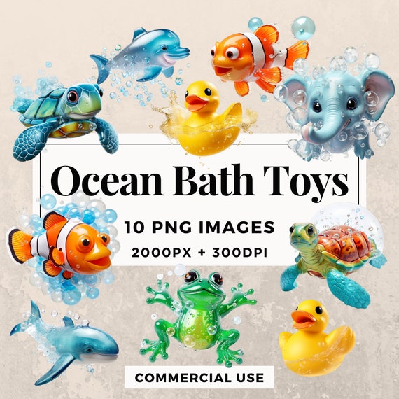 10 Ocean Bath Toys Clipart Pack INSTANT DOWNLOAD 10 Ocean-themed - Main Image