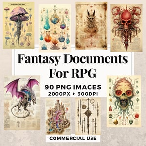 90 fantasydokument för rollspel Clipart-paket - DIREKT NEDLADDNING, PNG, personligt och kommersiellt bruk. THS003