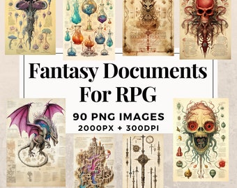 90 Fantasy Documents for Role-Playing Game Clipart Pack - INSTANT DOWNLOAD, PNG, Personal & Commercial Use. THS003