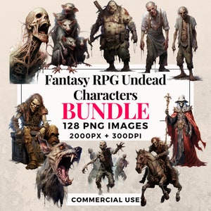 128 Fantasy RPG Untote Charaktere Clipart Bundle - Sofortiger Download, PNG Bilder, transparenter Hintergrund, persönliche und kommerzielle Nutzung. THS003