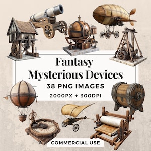 Ensemble de 38 cliparts fantastiques dispositifs mystérieux TÉLÉCHARGEMENT IMMÉDIAT 38 artefacts magiques, arrière-plan PNG transparent, usage commercial. THS003