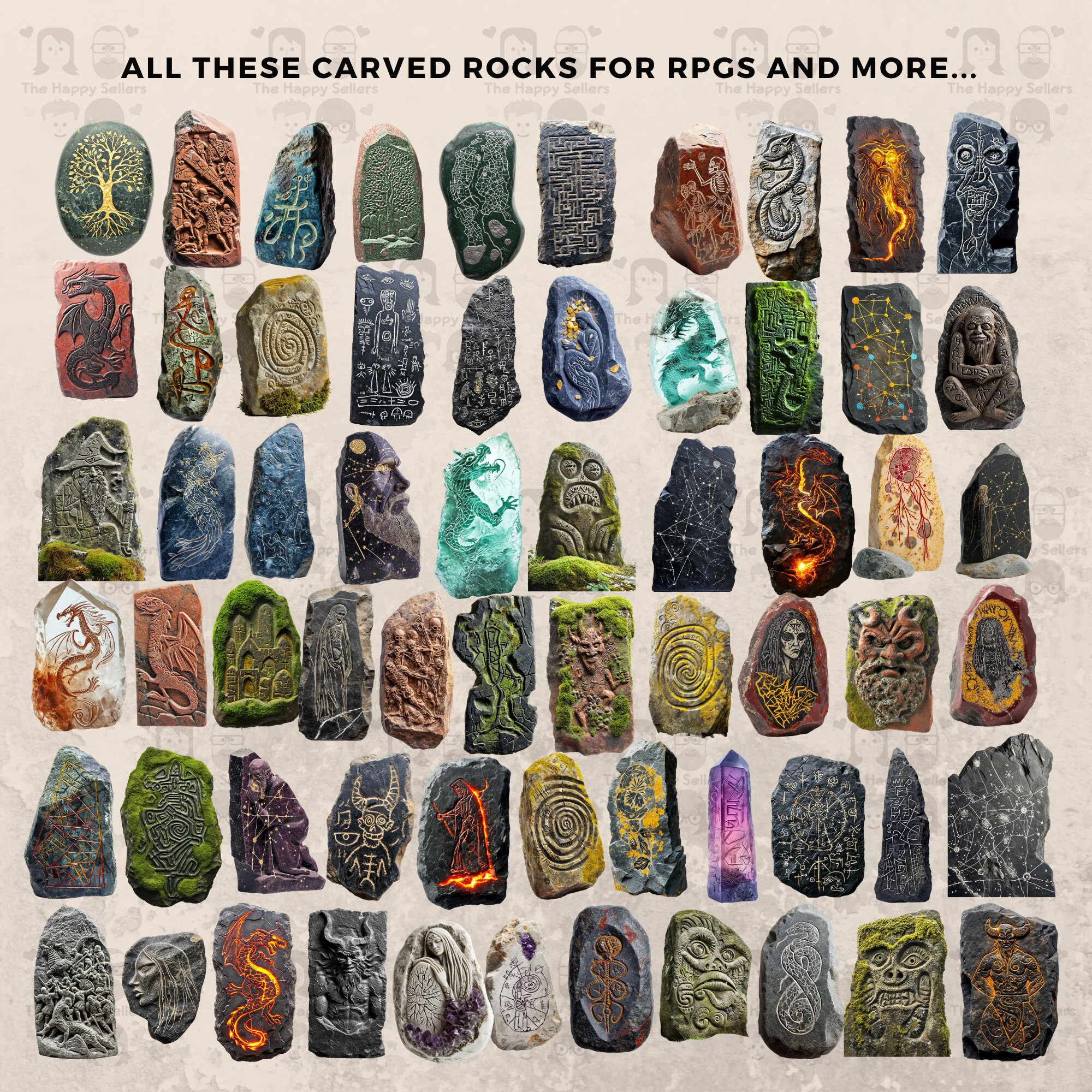 128 Carved Rocks for Rpgs Clipart Bundle - Instant Download, PNG Images ...
